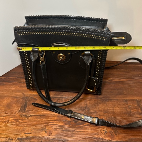 Lauren Ralph Lauren Millbrook Whipstitch Black Leather Medium Satchel Bag Purse - Picture 12 of 13